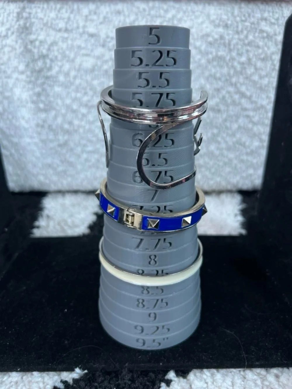 Silver tone evil eye blue cream bangle bracelet stack